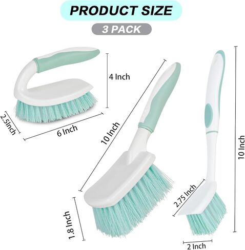 3 Pack Bathroom Scrub Brush Set, Heavy-Duty Scrub Brushes for Cleaning Floor, Green Scrubbing Brush with Non-Slip Handle and Stiff Bristles for Bathtub, Tub, Tile, Gap, Kitchen, Sink in Kuwait