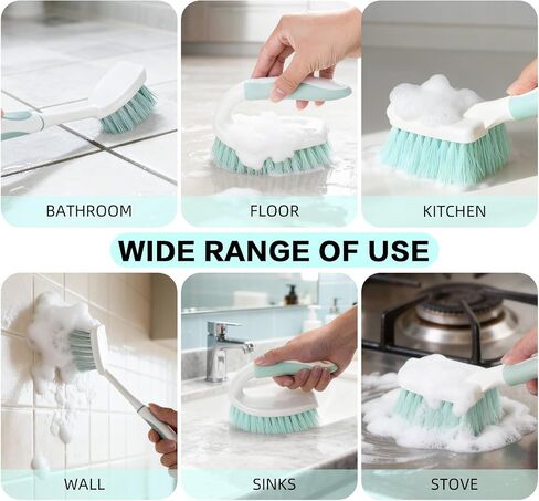 3 Pack Bathroom Scrub Brush Set, Heavy-Duty Scrub Brushes for Cleaning Floor, Green Scrubbing Brush with Non-Slip Handle and Stiff Bristles for Bathtub, Tub, Tile, Gap, Kitchen, Sink in Kuwait