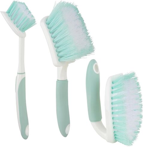 3 Pack Bathroom Scrub Brush Set, Heavy-Duty Scrub Brushes for Cleaning Floor, Green Scrubbing Brush with Non-Slip Handle and Stiff Bristles for Bathtub, Tub, Tile, Gap, Kitchen, Sink in Kuwait