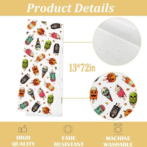 Summerween مفرش طاولة مخيف المصاصة الجمجمة الآيس كريم ديكور الحفلات اليقطين الحلوى الذرة المنزل المطبخ غرفة الطعام ديكور الطاولة (13 بوصة × 72 بوصة) in Kuwait
