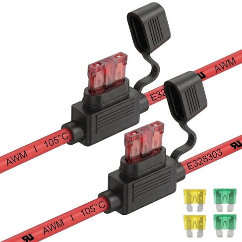 2 حزمة 10 AWG حامل فيوزات مضمن 12 فولت، سلك مكون معترف به من UL | IP67 مقاوم للماء، حامل فيوز شفرة ATC/ATO عالي التحمل مع فيوز شفرة متوسط ​​20A 30A 40A للسيارات البحرية in Kuwait