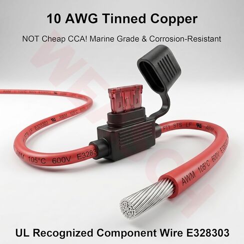 2 حزمة 10 AWG حامل فيوزات مضمن 12 فولت، سلك مكون معترف به من UL | IP67 مقاوم للماء، حامل فيوز شفرة ATC/ATO عالي التحمل مع فيوز شفرة متوسط ​​20A 30A 40A للسيارات البحرية in Kuwait