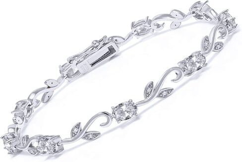 Gem Stone King 925 Sterling Silver Purple Amethyst and White Diamond Greek Vine Tennis Bracelet For Women (4.18 Cttw, Gemstone Birthstone, 7 Inch) in Kuwait