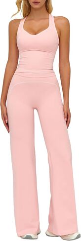 AGYMNX Women's Yoga Jogger Compression Contrast Tank Top Tummy Control Bell Bottom Flare Pants Leggings Running Outfits in Kuwait