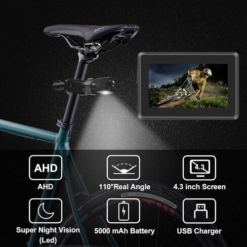 Ebike Rear View Camera with Night Vision & 110° Wide Angle | Universal Bicycle Camera for E-Bikes, MTB, Road Bikes, Plug and Play, Fits Handlebar Diameter 18-42 mm in Saudi Arabia