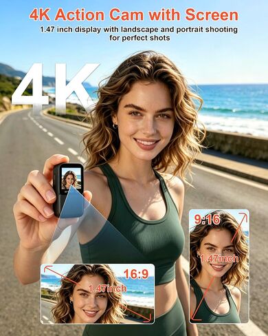 كاميرا حركة صغيرة بدقة 4K مع شاشة، وكاميرا للجسم مقاومة للماء مع شبكة Wi-Fi، وكاميرات إبهام مع حامل مغناطيسي، وكاميرا جسم صغيرة لمدونات الفيديو، وكاميرا فيديو POV محمولة لركوب الدراجات، والسفر، والرياضات الخارجية 64 جيجا in Kuwait
