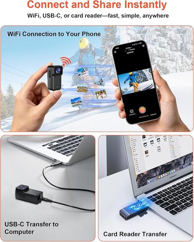كاميرا حركة صغيرة بدقة 4K مع شاشة، وكاميرا للجسم مقاومة للماء مع شبكة Wi-Fi، وكاميرات إبهام مع حامل مغناطيسي، وكاميرا جسم صغيرة لمدونات الفيديو، وكاميرا فيديو POV محمولة لركوب الدراجات، والسفر، والرياضات الخارجية 64 جيجا in Kuwait