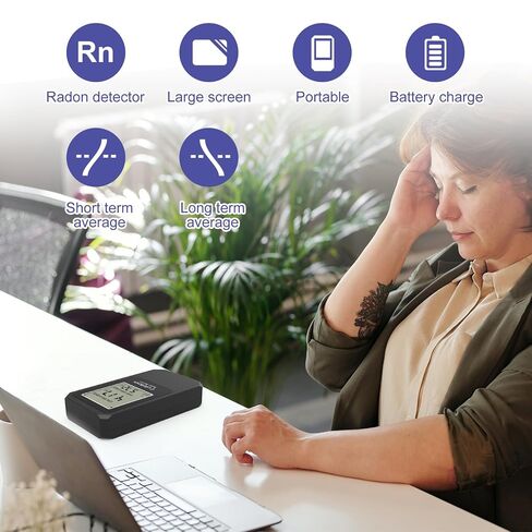 LifeBasis Radon Detector, Radon Test for Home with Long and Short Term Radon Meter, Home Radon Gas Monitor US Version-pCi/L (Update Version, Matte Black) in Kuwait