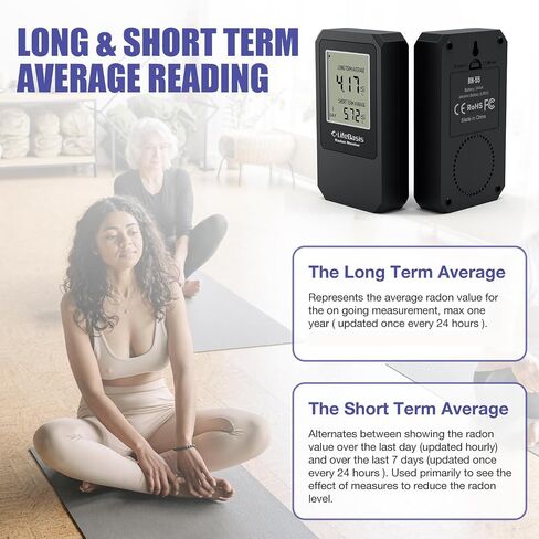 LifeBasis Radon Detector, Radon Test for Home with Long and Short Term Radon Meter, Home Radon Gas Monitor US Version-pCi/L (Update Version, Matte Black) in Kuwait