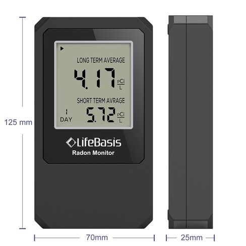 LifeBasis Radon Detector, Radon Test for Home with Long and Short Term Radon Meter, Home Radon Gas Monitor US Version-pCi/L (Update Version, Matte Black) in Kuwait