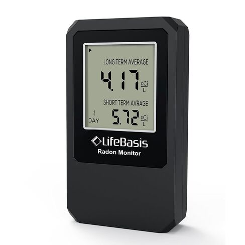 LifeBasis Radon Detector, Radon Test for Home with Long and Short Term Radon Meter, Home Radon Gas Monitor US Version-pCi/L (Update Version, Matte Black) in Kuwait