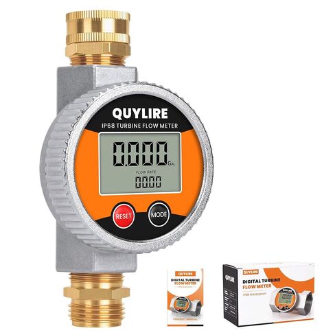 360° Water Flow Meter, Metal Flowmeter with 3/4" GHT Brass Connector for Garden Hose, RV, Pool, House, Lawn Sprinkler and Yard Watering, Supports Gallon, Liter, GPM, LPM, m³, QTS, PTS in Kuwait