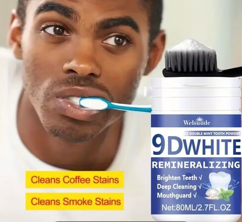 مسحوق أسنان 9DWhite لإعادة المعادن، نعناع مزدوج، أسنان مشرقة، تنظيف عميق، 2.7 أونصة سائلة in Kuwait
