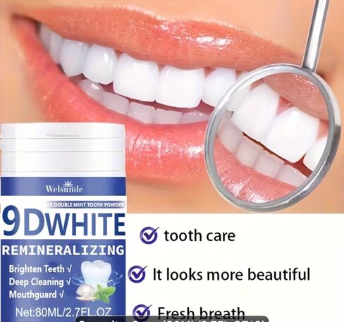 مسحوق أسنان 9DWhite لإعادة المعادن، نعناع مزدوج، أسنان مشرقة، تنظيف عميق، 2.7 أونصة سائلة in Kuwait