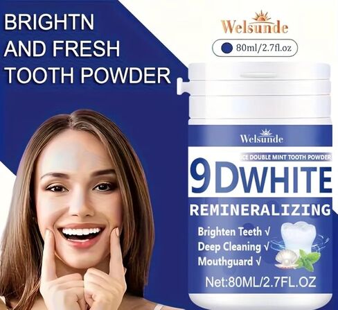مسحوق أسنان 9DWhite لإعادة المعادن، نعناع مزدوج، أسنان مشرقة، تنظيف عميق، 2.7 أونصة سائلة in Kuwait