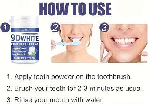 مسحوق أسنان 9DWhite لإعادة المعادن، نعناع مزدوج، أسنان مشرقة، تنظيف عميق، 2.7 أونصة سائلة in Kuwait