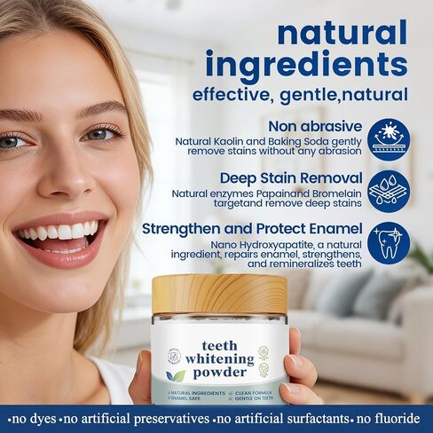 Teeth Whitening Powder for Tooth Care, Peroxide-Free Whitening Tooth Powder with Nano Hydroxyapatite & Enzymes, 50 Gram (1) in Kuwait