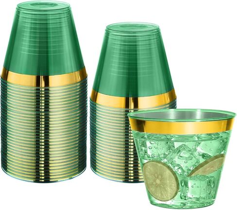 100 Pack 9 oz Gold Plastic Cups, Clear Disposable Cups with Gold Rim, Plastic Cocktail Glasses for Party & Graduation & Wedding in Saudi Arabia