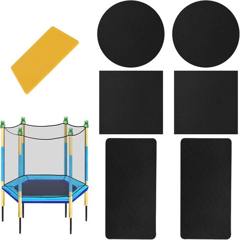 Tinoaly Self-Adhesive Trampoline Patch Repair Kit, 3 Shapes Patches with Scraper Trampoline Mat Repair Tape Accessories Suitable for Repairing Tears Holes Punctures (Black) in Kuwait