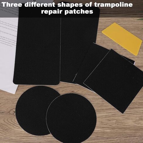 Tinoaly Self-Adhesive Trampoline Patch Repair Kit, 3 Shapes Patches with Scraper Trampoline Mat Repair Tape Accessories Suitable for Repairing Tears Holes Punctures (Black) in Kuwait