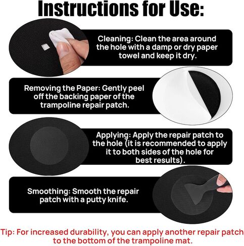Tinoaly Self-Adhesive Trampoline Patch Repair Kit, 3 Shapes Patches with Scraper Trampoline Mat Repair Tape Accessories Suitable for Repairing Tears Holes Punctures (Black) in Kuwait