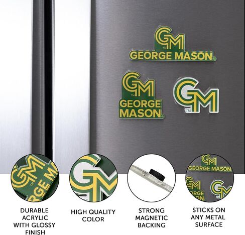 مغناطيس أكريليك من جامعة صبار الصحراء جورج ماسون، 3 عبوات من تصميم GMU Patriots الزخرفي مرخص رسميًا (مجموعة المغناطيس A) in Kuwait