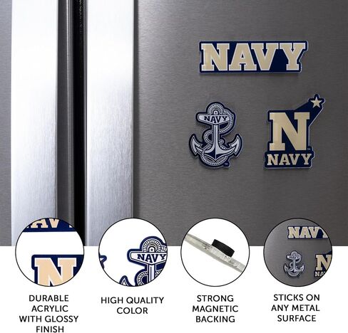 صبار الصحراء الولايات المتحدة الأكاديمية البحرية الاكريليك مغناطيس 3 حزمة USNA Midshipmen تصميم ديكور مرخص رسميا (مجموعة المغناطيس أ) in Kuwait