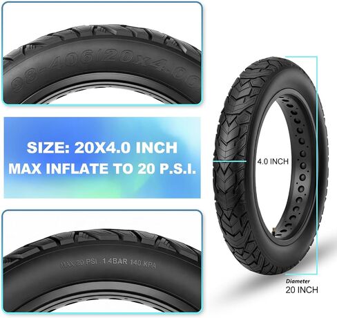 إطار دراجة الدهون من Hycline، إطار بديل قابل للطي مقاس 20x4.0/26x4.0 بوصة، إطار دراجة دهنية شديد التحمل لجميع التضاريس للدراجة الكهربائية، MTB، الشارع، الممرات وركوب الطرق الوعرة الخفيفة in Kuwait