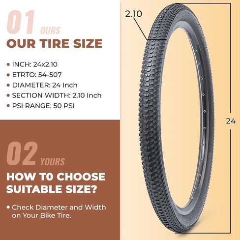 2 PCS 24x2.10 Bike Tires, Durable Folding 24 Inch 54-507 24x2.10 Mountain Bicycle Tires, Replacement Bike Tires for Mountain MTB Off-Road Bicycle, Clincher（M-043） in Kuwait