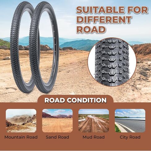 2 PCS 24x2.10 Bike Tires, Durable Folding 24 Inch 54-507 24x2.10 Mountain Bicycle Tires, Replacement Bike Tires for Mountain MTB Off-Road Bicycle, Clincher（M-043） in Kuwait