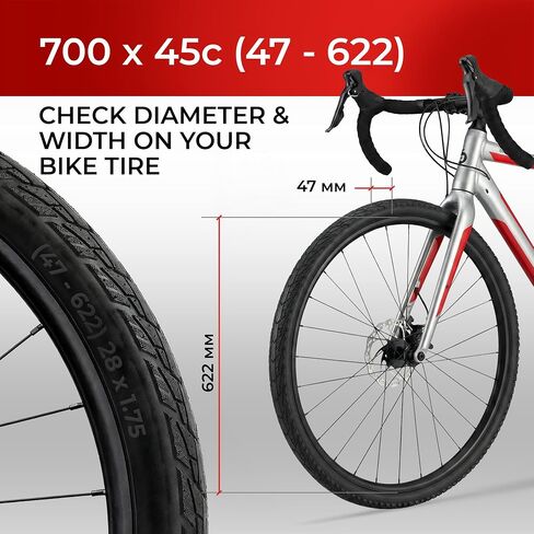 إطار دراجة Fincci Tintera Gravel 700x45c - زوج إطارات Kevlar 700c خفيفة الوزن حضرية 47-622 مع 1 مم من النايلون مقاوم للثقب - إطارات دراجات قابلة للطي مقاس 28 بوصة للكهرباء والطرق والدراجات الهجينة - 60 TPI in Kuwait