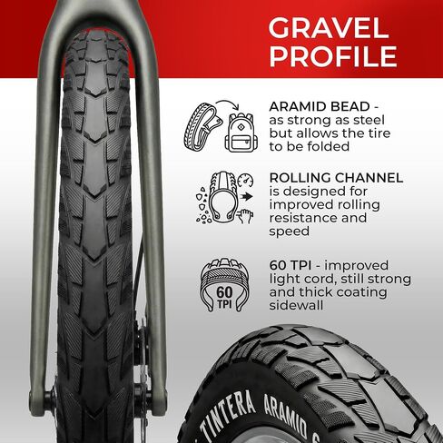 إطار دراجة Fincci Tintera Gravel 700x45c - زوج إطارات Kevlar 700c خفيفة الوزن حضرية 47-622 مع 1 مم من النايلون مقاوم للثقب - إطارات دراجات قابلة للطي مقاس 28 بوصة للكهرباء والطرق والدراجات الهجينة - 60 TPI in Kuwait