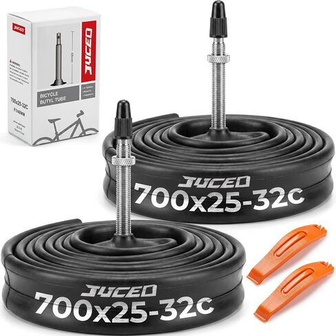 أنابيب الدراجة 700x25-32c صمام بريستا 48 مم 2 حزمة مع رافعتين للإطارات، أنبوب داخلي لدراجة الطريق من مطاط البوتيل القياسي 700C، حرارة منخفضة ومقاوم للتسرب عالي التمدد in Kuwait