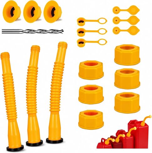 Gas Can Spout Kit 3 Pack Fuel Nozzle Replacement | Universal 1/2–10 Gal, Leak-Proof, Durable Plastic, Vent Caps & Drill Bit Included in Kuwait