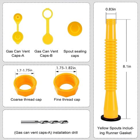 Gas Can Spout Kit 3 Pack Fuel Nozzle Replacement | Universal 1/2–10 Gal, Leak-Proof, Durable Plastic, Vent Caps & Drill Bit Included in Kuwait