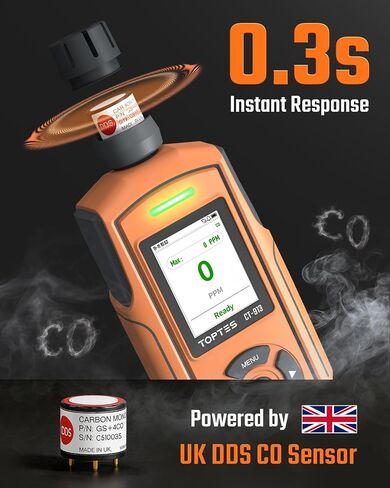 TOPTES CT-913 Portable Carbon Monoxide Detector, Rechargeable CO Detector with Upgraded Sensor, TFT Color Display with Triple Alarms, 0-1000PPM for Camping, Travel, Industrial & Professional Use in Kuwait