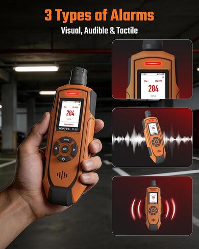 TOPTES CT-913 Portable Carbon Monoxide Detector, Rechargeable CO Detector with Upgraded Sensor, TFT Color Display with Triple Alarms, 0-1000PPM for Camping, Travel, Industrial & Professional Use in Kuwait