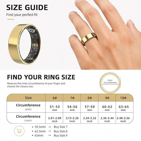 Smart Ring Health Ring Fitness Tracker with 24/7 Sleep Tracking Activity Tracker Step Counter Calorie Fitness Ring for Women & Men iOS & Android (Gold, 8) in Saudi Arabia