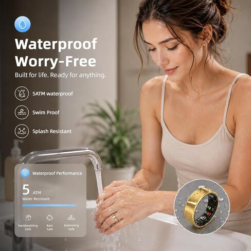 Smart Ring Health Ring Fitness Tracker with 24/7 Sleep Tracking Activity Tracker Step Counter Calorie Fitness Ring for Women & Men iOS & Android (Gold, 8) in Saudi Arabia