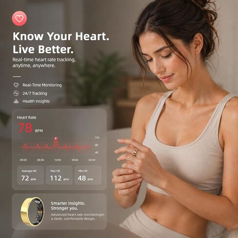 Smart Ring Health Ring Fitness Tracker with 24/7 Sleep Tracking Activity Tracker Step Counter Calorie Fitness Ring for Women & Men iOS & Android (Gold, 8) in Saudi Arabia