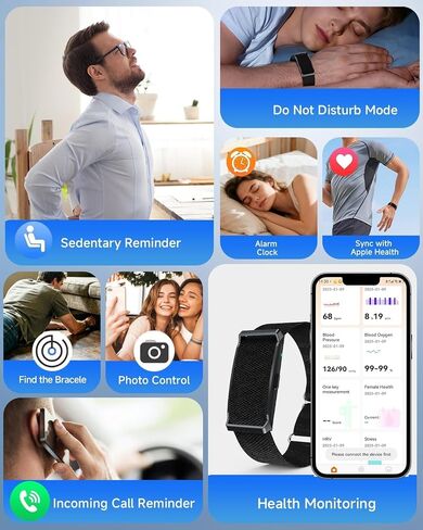 Smart Bracelet, Health Activity FitnessTrackers, Screenless Smart Band | All-Day Continuous Heart Rate/Blood Pressure Monitor, Sleep Tracker, 170+ Sport Modes, Smart Bracelet for Men with Free APP in Kuwait
