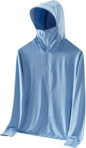 Men's UPF 50+ Lightweight Jacket Full Zip Sun Protection Hoodie Long Sleeve Hiking Fishing Sun Shirts with Pockets（Blue） in Kuwait