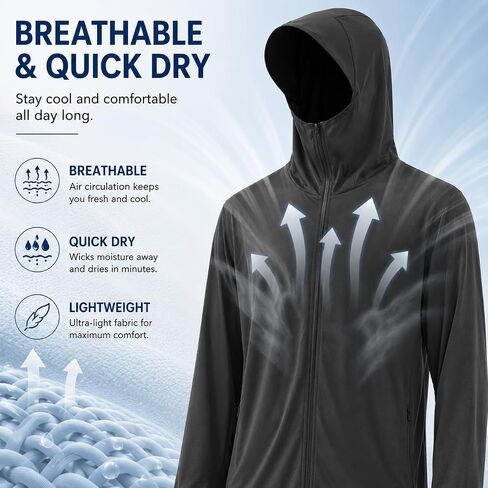 Men's UPF 50+ Lightweight Jacket Full Zip Sun Protection Hoodie Long Sleeve Hiking Fishing Sun Shirts with Pockets（Blue） in Kuwait