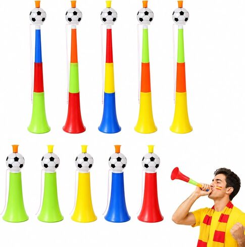jojofuny 10 Pack Soccer Stadium Horns, Colorful Plastic Football Cheering Noisemakers with Soccer Ball Top, Telescopic Vuvuzela Style Party Horns for Games, School Events and Parades in Kuwait