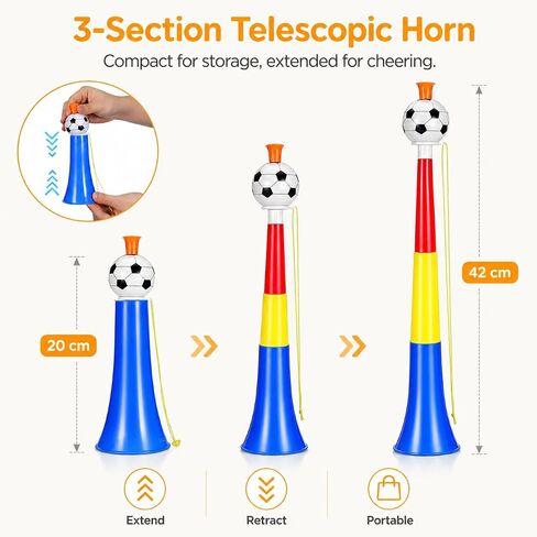 jojofuny 10 Pack Soccer Stadium Horns, Colorful Plastic Football Cheering Noisemakers with Soccer Ball Top, Telescopic Vuvuzela Style Party Horns for Games, School Events and Parades in Kuwait
