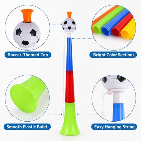jojofuny 10 Pack Soccer Stadium Horns, Colorful Plastic Football Cheering Noisemakers with Soccer Ball Top, Telescopic Vuvuzela Style Party Horns for Games, School Events and Parades in Kuwait