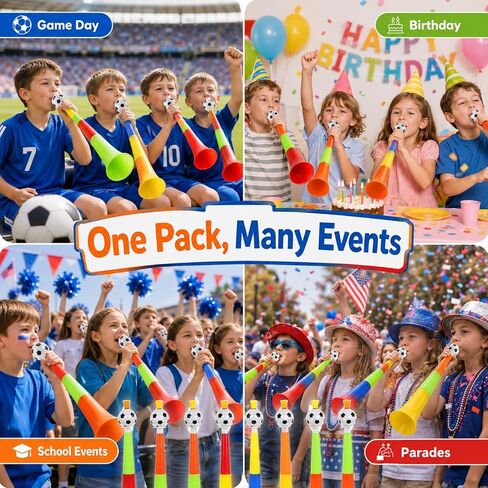 jojofuny 10 Pack Soccer Stadium Horns, Colorful Plastic Football Cheering Noisemakers with Soccer Ball Top, Telescopic Vuvuzela Style Party Horns for Games, School Events and Parades in Kuwait