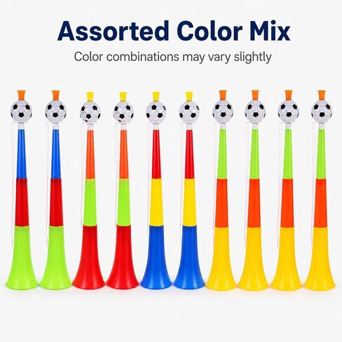 jojofuny 10 Pack Soccer Stadium Horns, Colorful Plastic Football Cheering Noisemakers with Soccer Ball Top, Telescopic Vuvuzela Style Party Horns for Games, School Events and Parades in Kuwait