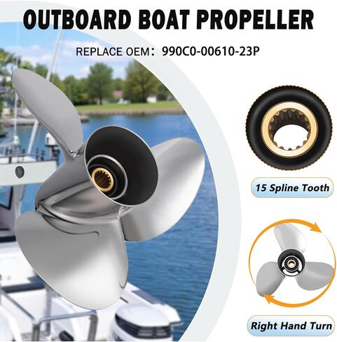 14X23 مركب من الستانلس ستيل المروحة تناسب سوزوكي محرك خارجي 50-140HP ترقية OEM 990C0-00610-23P 15 خدد الأسنان 3 شفرات الدعامة RH in Kuwait
