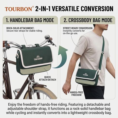 TOURBON Bike Handlebar Bag Bicycle Front Tube Pouch Cycling Under Seat Case | 2-in-1 Bike Bag Convert to Shoulder Bag, Bicycle Frame Pouch Saddle Bag for Men and Women in Kuwait